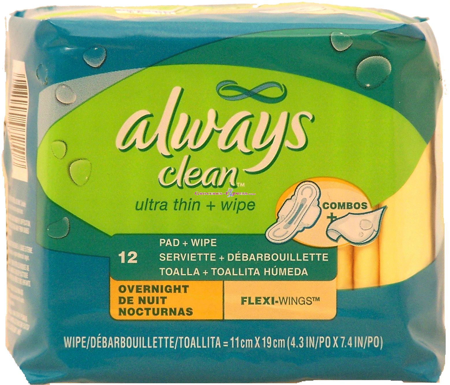 Always clean ultra thin pad + wipe, overnight, flexi-wings Full-Size Picture